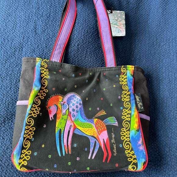 Laurel Burch Handbags - Laurel Burch Rainbow Horses on Black Tote Bag/Purse RETIRED. Never used.
